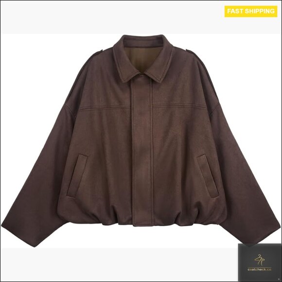 Jackets & Blazers - Faux Suede Bomber Jacket Cropped Oversized Aviator Style Casual Chic